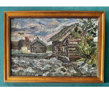 Попович М.И "Карельские баньки",1977г. Картон, масло. Размер 29х43 см. № 2519 (артикул №2519) - фото №2