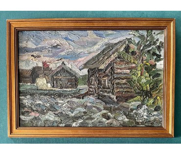 Попович М.И "Карельские баньки",1977г. Картон, масло. Размер 29х43 см. № 2519 (артикул №2519) - фото №3