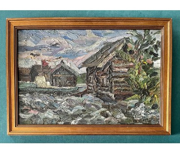 Попович М.И "Карельские баньки",1977г. Картон, масло. Размер 29х43 см. № 2519 (артикул №2519) - фото №4