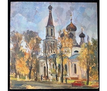 Хмелевский В.В Картон, масло.1990г. Размер 68х68 см. № 2525 (артикул №2525) - фото №7