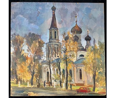 Хмелевский В.В Картон, масло.1990г. Размер 68х68 см. № 2525 (артикул №2525) - фото №9