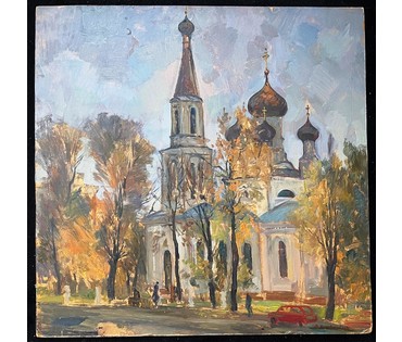 Хмелевский В.В Картон, масло.1990г. Размер 68х68 см. № 2525 (артикул №2525) - фото №3