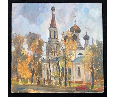 Хмелевский В.В Картон, масло.1990г. Размер 68х68 см. № 2525 (артикул №2525) - фото №2