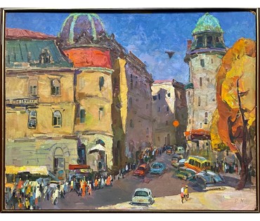 Кудревич Р.В - Народный художник. "Городской пейзаж", ДВП, масло.Размер 80х100 см. № 2539 (артикул №2539) - фото №4