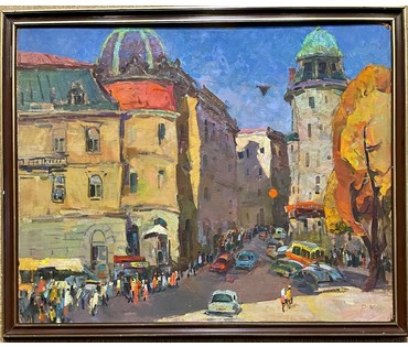 Кудревич Р.В - Народный художник. "Городской пейзаж", ДВП, масло.Размер 80х100 см. № 2539 (артикул №2539) - фото №5