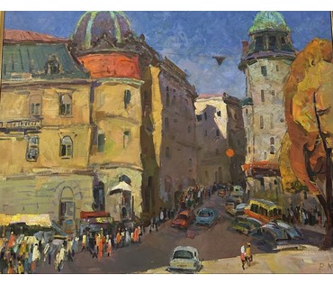 Кудревич Р.В - Народный художник. "Городской пейзаж", ДВП, масло.Размер 80х100 см. № 2539 (артикул №2539) - фото №6