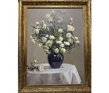 Бржозовский Г.Ф "Белые розы", 1975г. Холст, масло. Размер 80х60 см. № 2543 (артикул №2543) - фото №1