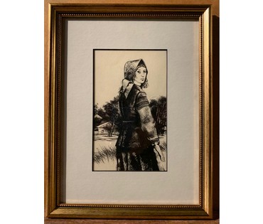 Селещук Н.М. Бумага, тушь. Размер с рамой и паспарту 34,5х26,5 см. № 2548 (артикул №2548) - фото №1