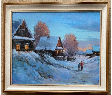 Житковский А.А "Морозный вечер", 2023г. Холст, масло. Размер 50х60 см. № 2554 (артикул №2554) - фото №1