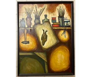 Белявский В.В "Натюрморт с рыбой", 1984г. Холст, масло. Размер 90х120 см. № 2566 (артикул №2566) - фото №1