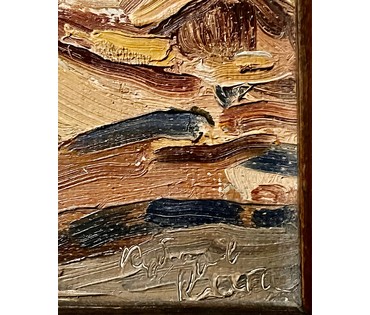 Кубарев В.Г "Пейзаж с храмом", 1973г. ДВП, масло. Размер 20х33 см. № 2585 (артикул №2585) - фото №4