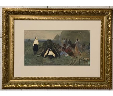 Дорошевич Ф.И "После работы",эскиз. Картон, масло. Размер 18х32 см. № 2590 (артикул №2590) - фото №1