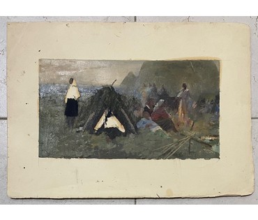 Дорошевич Ф.И "После работы",эскиз. Картон, масло. Размер 18х32 см. № 2590 (артикул №2590) - фото №2