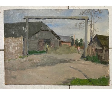 Дорошевич Ф.И "Сельский вид",картон, масло. Размер 24х35 см. № 2593 (артикул №2593) - фото №2