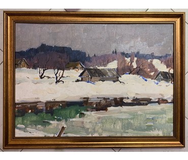 Дорошевич Ф.И "Околица", 1968г. Картон, масло. Размер без рамы 48х68 см. № 2595 (артикул №2595) - фото №1