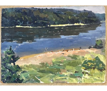 Дорошевич Ф.И. "На берегу". ДВП, масло. Размер 45,5х61, 5 см. № 2606 (артикул №2606) - фото №2