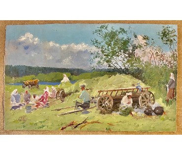 Дорошевич Ф.И. "После работы". Холст, масло. Размер 45х73 см. № 2607 (артикул №2607) - фото №2