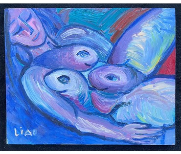 Ляпин А.В "Обнажённая с тремя рыбами",2013г. Холст, масло. Размер 40х50 см. № 2620 (артикул №2620) - фото №3