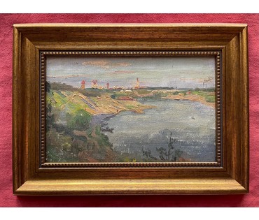 Дмухайло И.С "Вид на Гродно",1987г. Картон, масло. Размер 27х17,5 см. № 2658 (артикул №2658) - фото №2