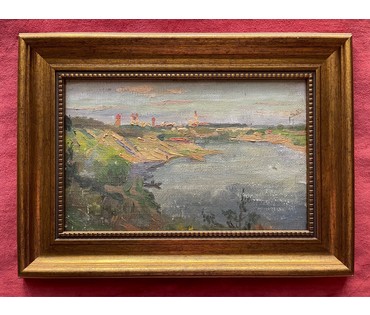 Дмухайло И.С "Вид на Гродно",1987г. Картон, масло. Размер 27х17,5 см. № 2658 (артикул №2658) - фото №3