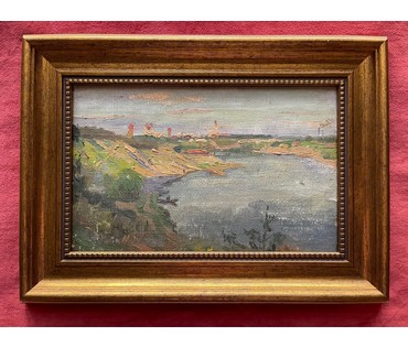 Дмухайло И.С "Вид на Гродно",1987г. Картон, масло. Размер 27х17,5 см. № 2658 (артикул №2658) - фото №4