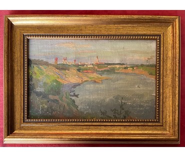 Дмухайло И.С "Вид на Гродно",1987г. Картон, масло. Размер 27х17,5 см. № 2658 (артикул №2658) - фото №1