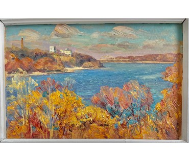 Дьяконов С.Д "Осень над Сожем", 1995г. Картон, масло.Размер 17х26 см. № 2667 (артикул №2667) - фото №3