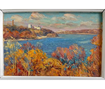 Дьяконов С.Д "Осень над Сожем", 1995г. Картон, масло.Размер 17х26 см. № 2667 (артикул №2667) - фото №4