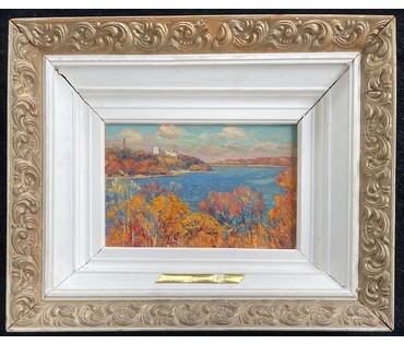 Дьяконов С.Д "Осень над Сожем", 1995г. Картон, масло.Размер 17х26 см. № 2667 (артикул №2667) - фото №1