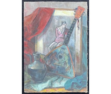 Красовский Е.Е "Натюрморт с балалайкой", 1975г. Холст, масло. Размер 65х45 см. № 2668 (артикул №2668) - фото №4