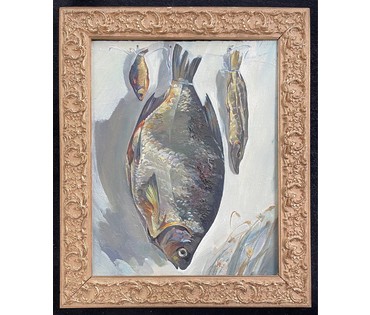 Тоболич М.Е "Рыбы", 1986г. Холст, масло. Размер 50х40 см. № 2676 (артикул №2676) - фото №7