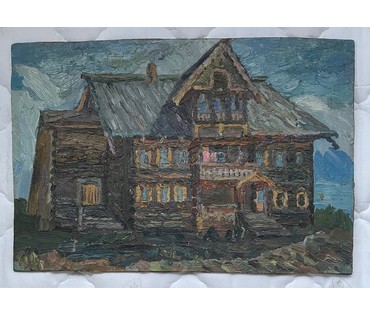 Попович М.И "В Кижах", 1977г. Картон, масло. Размер 45х31,5 см. № 2684 (артикул №2684) - фото №2