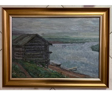 Попович М.И "Банька на Севере", 1973г. Картон, масло. Размер 30х42 см. № 2686 (артикул №2686) - фото №1