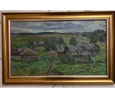 Попович М.И "Вечер на Севере", 1978г. Картон, масло. Размер 51х30 см. № 2687 (артикул №2687) - фото №1