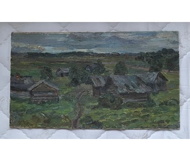 Попович М.И "Вечер на Севере", 1978г. Картон, масло. Размер 51х30 см. № 2687 (артикул №2687) - фото №2