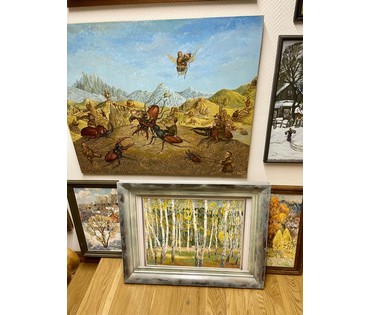 Ландарский Р.Е "Осень в берёзовой роще", 1987г. Холст, масло на ДВП. Размер 49,5х62 см. № 2690 (артикул №2690) - фото №7