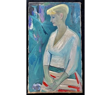 Щемелёв Л.Д "Образ", 1960г. Холст, масло. Размер 57,5х99 см. № 2691 (артикул №2691) - фото №5