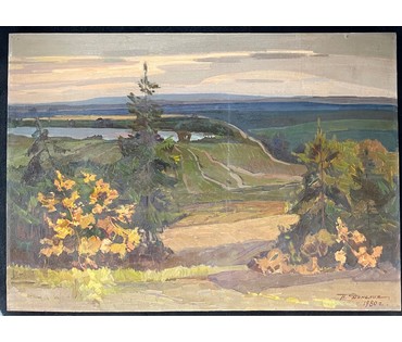 Данелия П.А "Омытая дождём", 1980г. ДВП, темпера, масло. Размер 70х98,5 см. № 2694 (артикул №2694) - фото №6