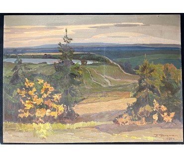 Данелия П.А "Омытая дождём", 1980г. ДВП, темпера, масло. Размер 70х98,5 см. № 2694 (артикул №2694) - фото №8