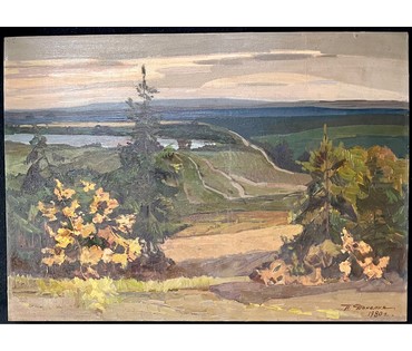 Данелия П.А "Омытая дождём", 1980г. ДВП, темпера, масло. Размер 70х98,5 см. № 2694 (артикул №2694) - фото №9