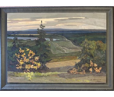 Данелия П.А "Омытая дождём", 1980г. ДВП, темпера, масло. Размер 70х98,5 см. № 2694 (артикул №2694) - фото №1