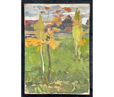 Гомонов В.К "В конце лета", 1976г. Картон, масло. Размер 31х43 см. № 2696 (артикул №2696) - фото №2