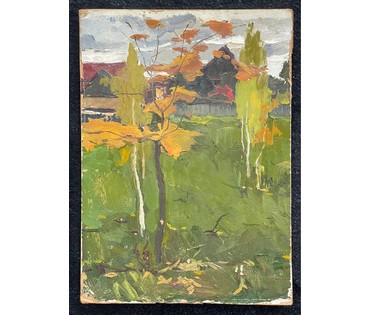 Гомонов В.К "В конце лета", 1976г. Картон, масло. Размер 31х43 см. № 2696 (артикул №2696) - фото №3