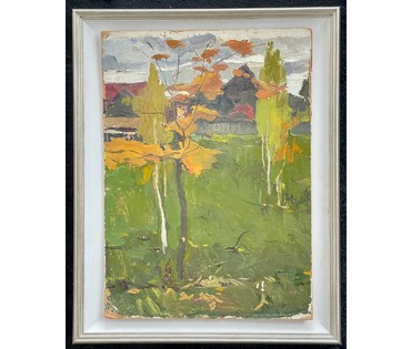 Гомонов В.К "В конце лета", 1976г. Картон, масло. Размер 31х43 см. № 2696 (артикул №2696) - фото №5