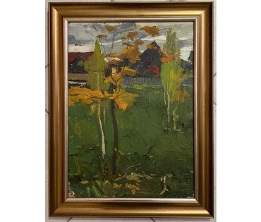 Гомонов В.К "В конце лета", 1976г. Картон, масло. Размер 31х43 см. № 2696 (артикул №2696) - фото №1