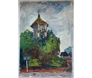 Савицкий В.Н "Памятные места", 1974г. Картон, масло. Размер 50х35 см. № 2702 (артикул №2702) - фото №2