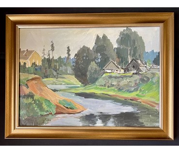 Стасевич И.Н "Родные места", 1978г. Картон, масло. Размер 36х52 см. № 3553 (артикул №3553) - фото №1