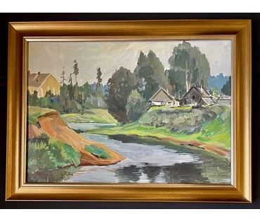 Стасевич И.Н "Родные места", 1978г. Картон, масло. Размер 36х52 см. № 3553 (артикул №3553) - фото №2