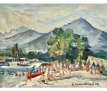 Красовский Е.Е "На отдыхе", 1972г. Картон, масло. Размер 19х23,5 см. № 2740 (артикул №2740) - фото №2