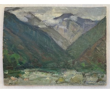 Красовский Е.Е "Пересохшая река. Жоэкварское ущелье", 1975г. Картон, масло. Размер 25х32 см. № 2741 (артикул №2741) - фото №2